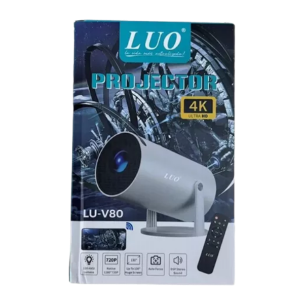 PROYECTOR ANDROID LUO LU-V80 4K HDMI CARGADO CON 1.300 CANALES MÁS PELICULAS