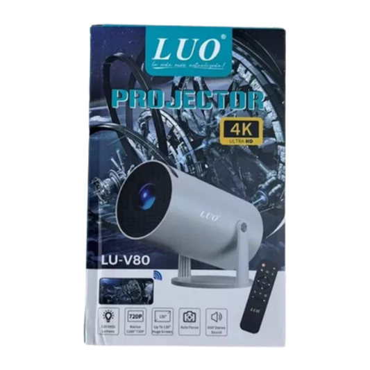 PROYECTOR ANDROID LUO LU-V80 4K HDMI CARGADO CON 1.300 CANALES MÁS PELICULAS