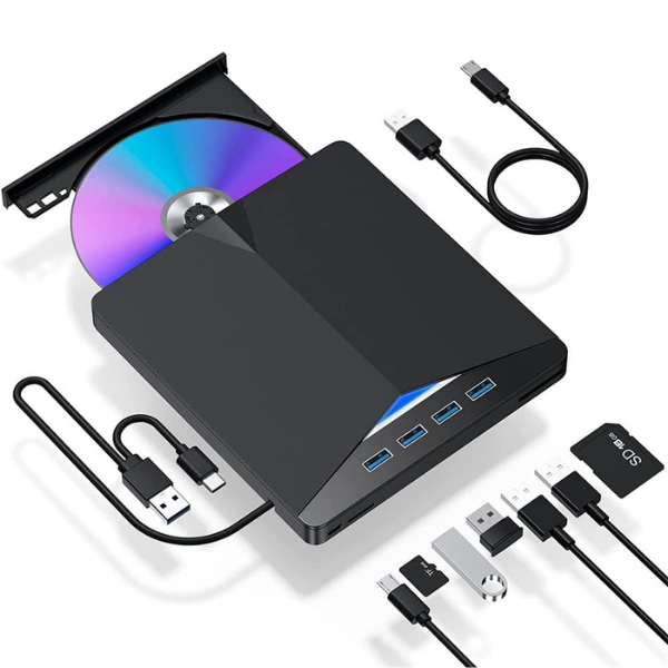 LECTOR GRABADOR CD/DVD EXTERNO USB 3.0 CON HUB USB 4-PUERTOS
