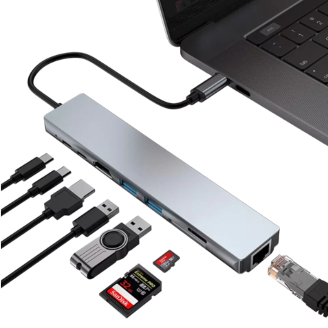 HUB 8 EN 1 USB TIPO C PARA MAC Y ANDROID