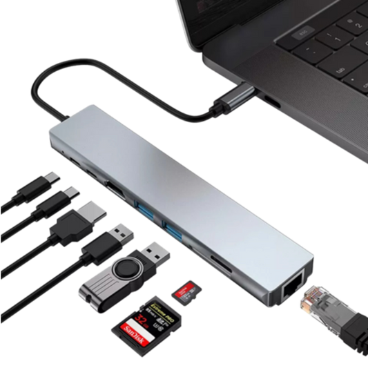 HUB 8 EN 1 USB TIPO C PARA MAC Y ANDROID
