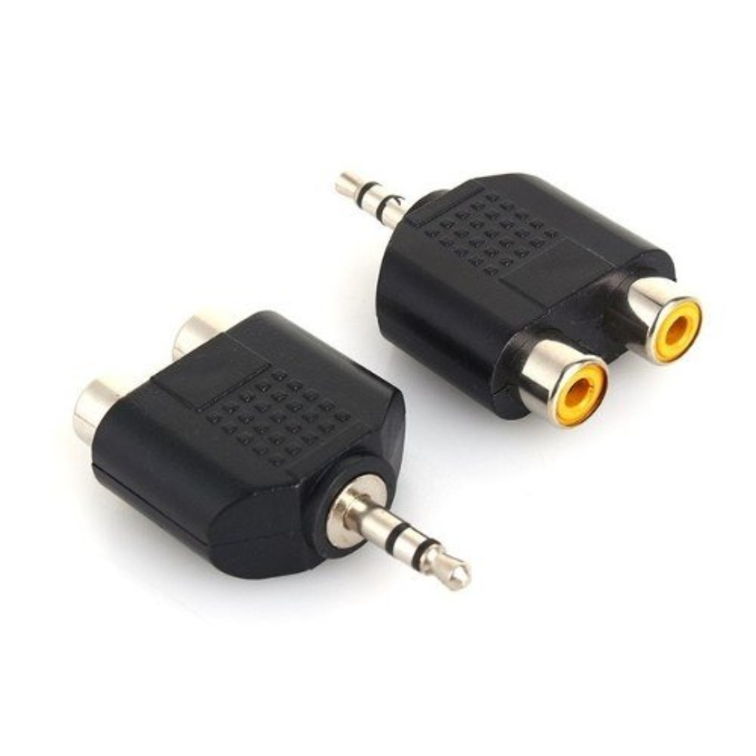 ADAPTADOR 3.5 MM MACHO A 2 RCA HEMBRA