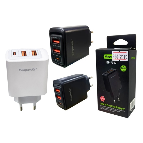 CABEZA CARGADOR 2 USB-A | 1 USB-C EP-7042