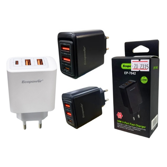 CABEZA CARGADOR 2 USB-A | 1 USB-C EP-7042