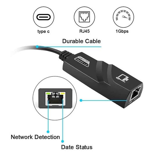 USB TIPO-C A RJ45 GIGABIT 10 / 100 / 1000 MBPS